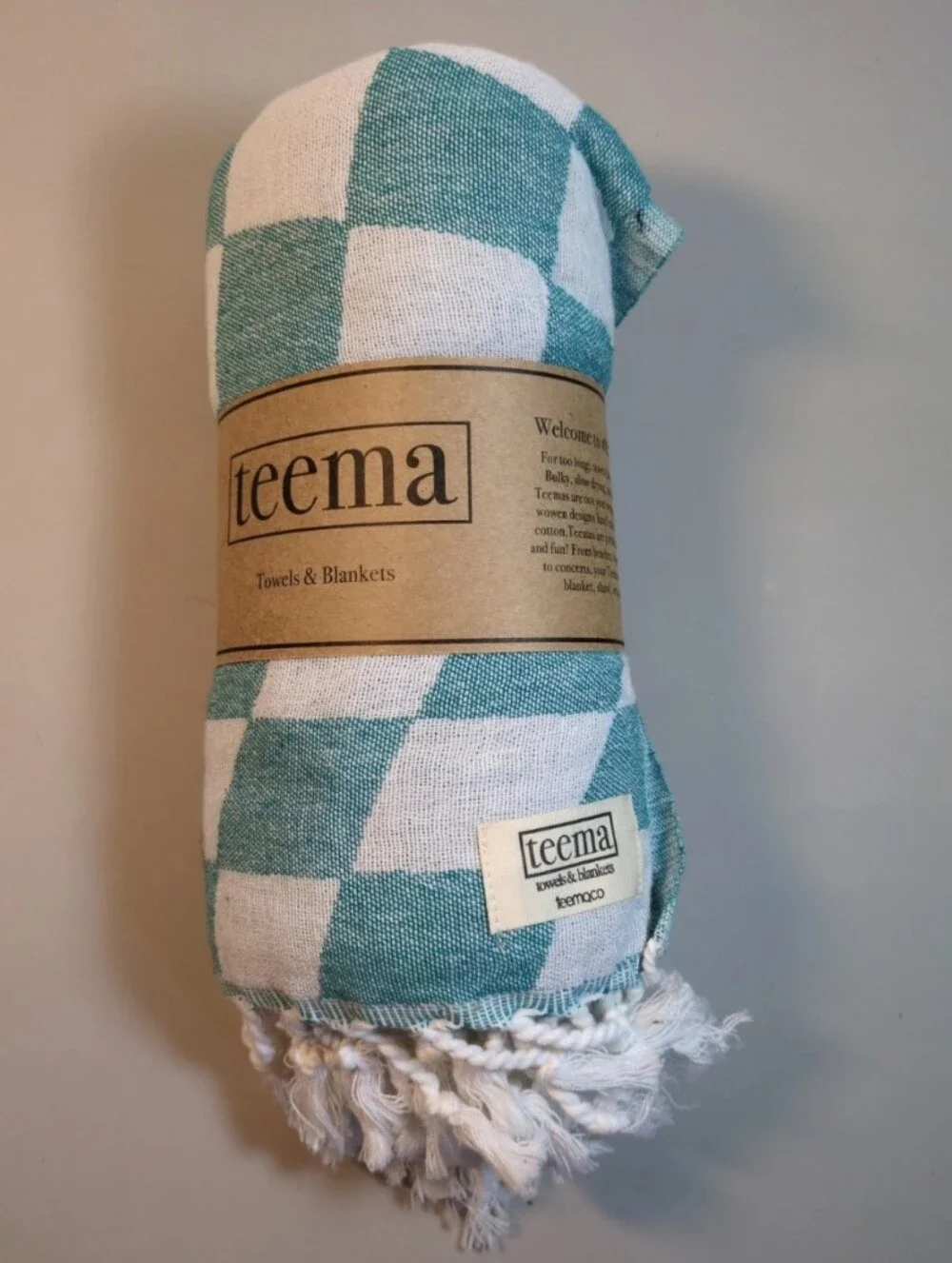 Teema Turkish Cotton The Aqua Checkmate Towel Cotton NWT